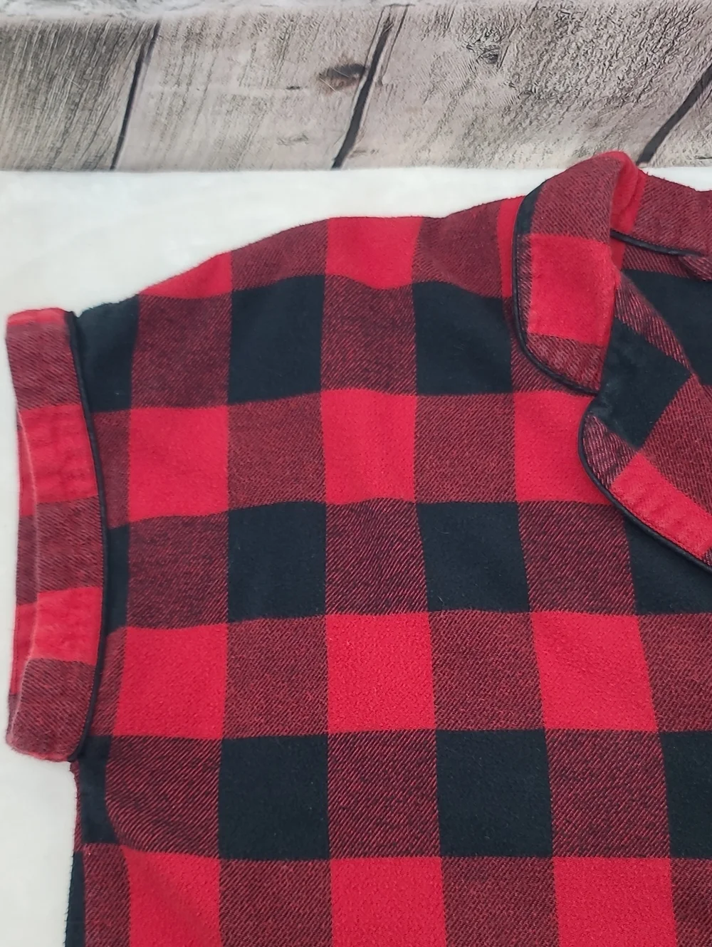Madewell Cozy Buffalo Check Flannel Bedtime Pajama Top/Bottom Set in Red/Black